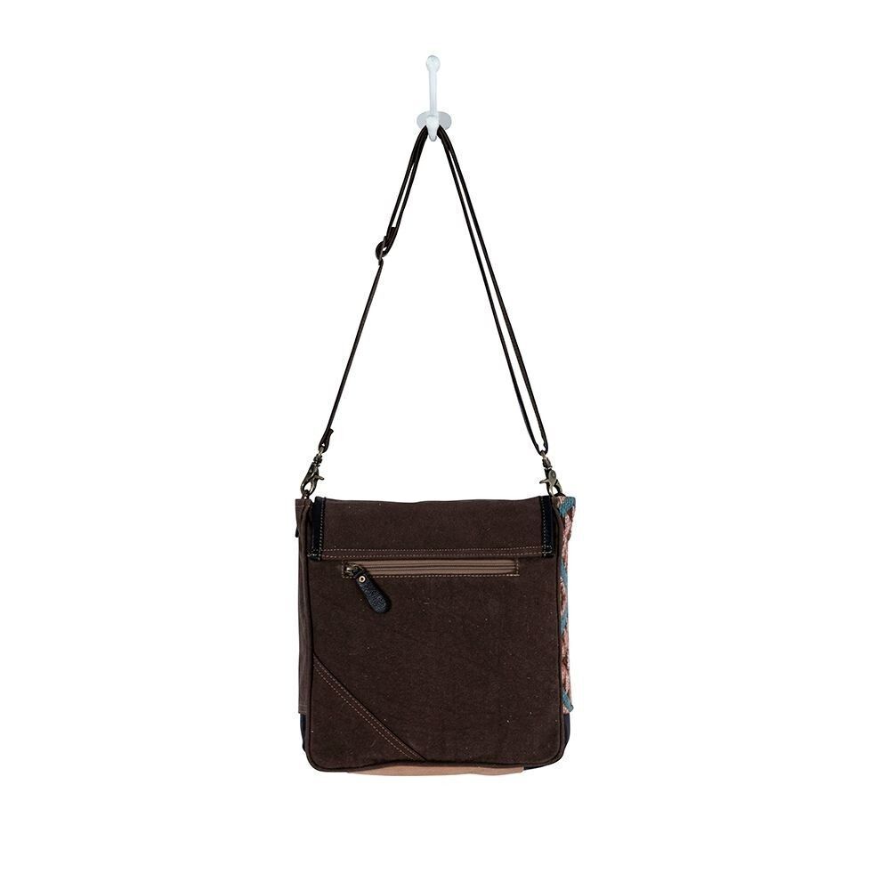 Myra Bag Handmade Southwest Shoulder Bag Upcycled Canvas & Cowhide Leather - Picture 6 of 16